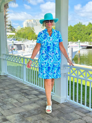 BLUE DREAMING HEARTS SHORT SLEEVE DRESS