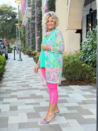 EMBELLISHED LATTICE CAPRI HOT PINK LULU-B