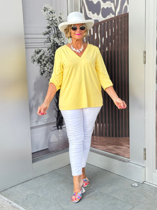 LULU-B YELLOW TAILORED V SLEEVE TOP