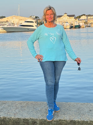 SEA FOAM ALL YOU NEED IS LOVE SWEATER