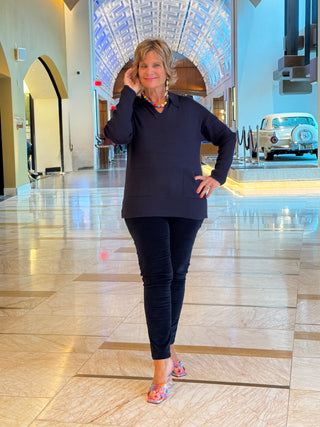 LULU-B 2 POCKET CASHMERE NAVY SWEATER