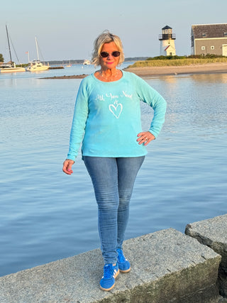 SEA FOAM ALL YOU NEED IS LOVE SWEATER