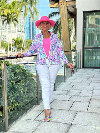 PINK PALM TREE ZIPPER JACKET