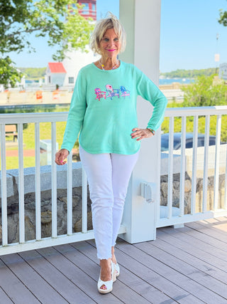 BEACH CLUB SEAFOAM ADIRONDACK SWEATER LULU-B