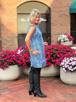 LULU B SPARKLING BLUE SHIFT RUFFLE DRESS LULU-B