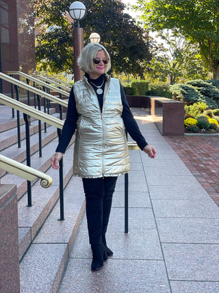 GOLD METALLIC HOLIDAY PUFFER VEST