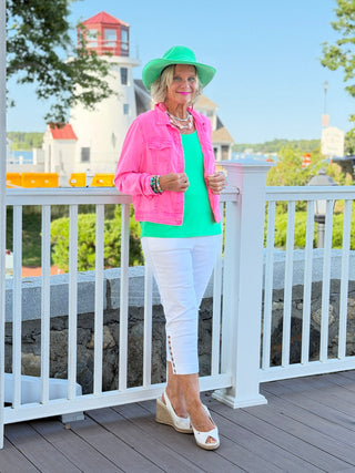 LULU B CHAMBRAY HOT PINK LINEN JACKET LULU b