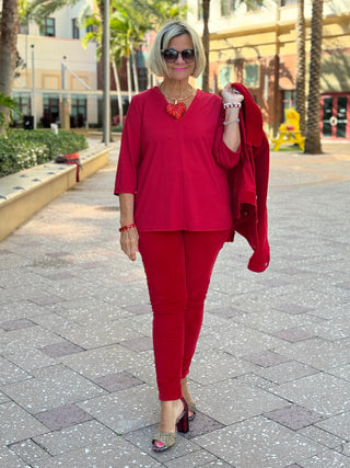 LULU-B RED TAILORED SLEEVE V