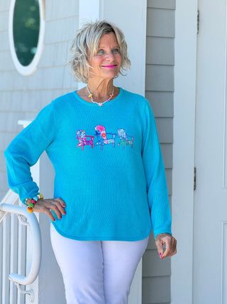 BEACH CLUB AQUA ADIRONDACK SWEATER LULU-B