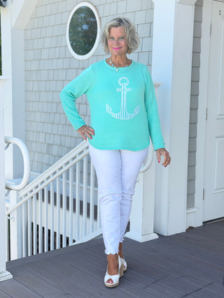 DOCKSIDE NAUTICAL SEAFOAM NAUTICAL STRIPE SWEATER LULU-B