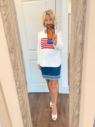 LULUB DOCKSIDE WHITE STAR FLAG SWEATER LULU-B
