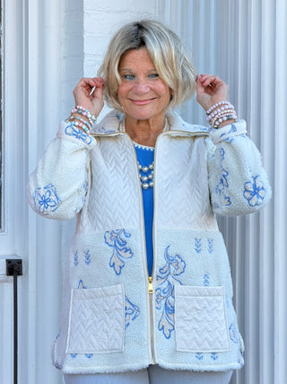 Women's Embroidered Quilted Shearling Jacket Cathys Place