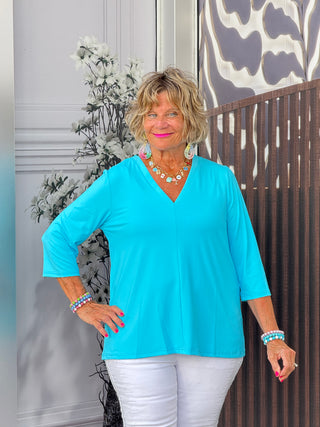 TAILORED AQUA SLEEVE V TOP - Cathys Place