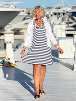 NAUTICAL NAVY SLEEVELESS RUFFLE DRESS LULU-B