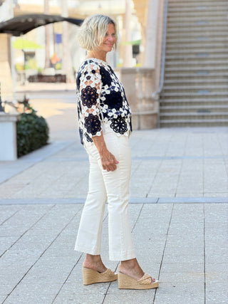 Cotton Crochet Flower Top- MARINE NAVY CHARLIE B