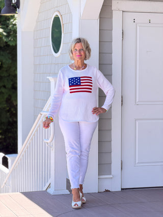 LULUB DOCKSIDE WHITE STAR FLAG SWEATER LULU-B