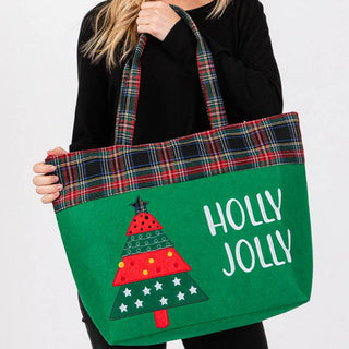 Holly Jolly Letter Christmas Tree Christmas Tote Bag