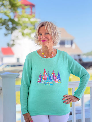BEACH CLUB  SEAFOAM SAILBOAT SWEATER LULU-B