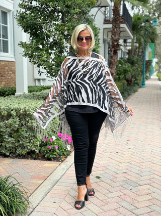 BLACK AND WHITE TIGER 7 WAY SCARF