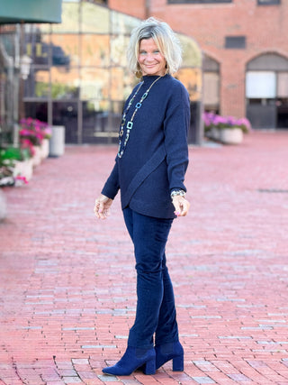 Women's Rib Knit Boat Neck Side Tie Top NAVY Cathys Place