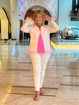 LULU-B WHITE CASHMERE FRINGE CARDIGAN