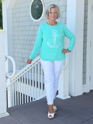 DOCKSIDE NAUTICAL SEAFOAM NAUTICAL STRIPE SWEATER LULU-B