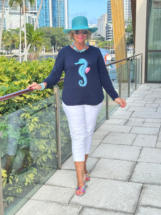 LULU-B NAVY SEAHORSE SWEATER