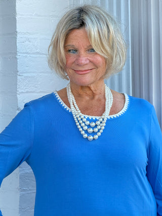 Women's Contrast Embroidered Solid Knit Top bluebell Cathys Place