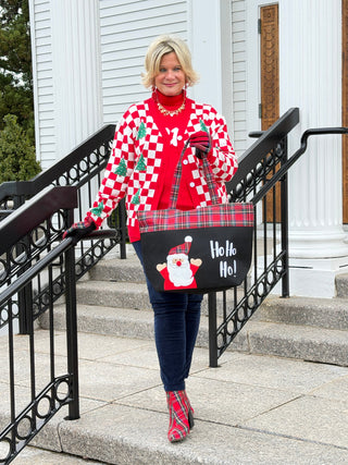 LDC Checkered Christmas Tree Pattern Button Sweater Cardigan Cathys Place