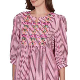 Women's Embroidered Placket Stripe Blouse Cathys Place