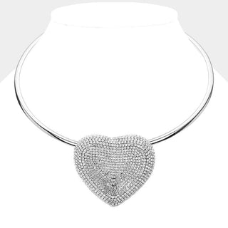 Rhinestone Paved Heart Pendant Necklace Sensibling Corp.