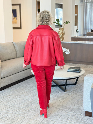 Women's Faux Leather Shearling Zip Front Jacket RED Cathys Place