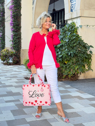 LULU B RED FRINGE CASHMERE SWEATER