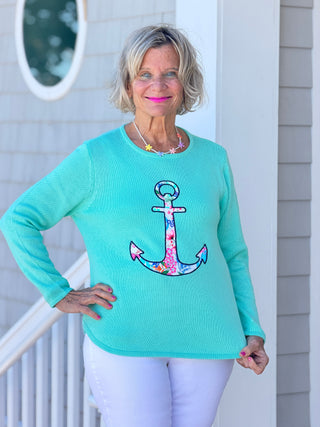 BEACH CLUB SEAFOAM CAPE COD ANCHOR SWEATER LULU-B