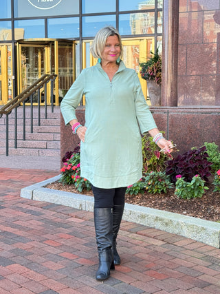 Lulu B Sage Textured Half Zipper Dress