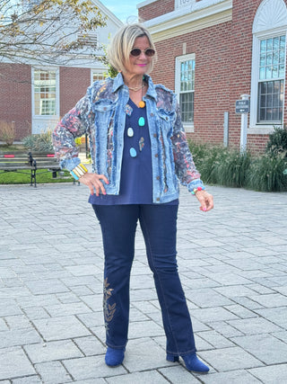 Ethyl Denim & Floral Insert Coat - Virtue