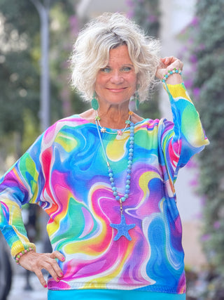 Sky Blue Tie-dye Round Knit Printed Top