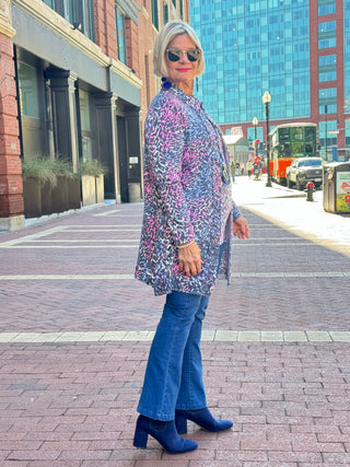 SHADES OF BLUE  ROUGED CARDIGAN