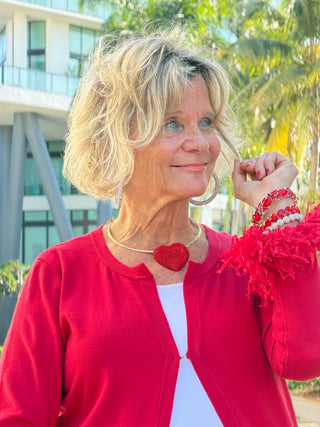 LULU B RED FRINGE CASHMERE SWEATER