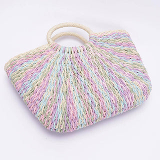 Faux Straw Multi Color Round Handle Tote Bag 3AM BY H&D ACCESSORIES