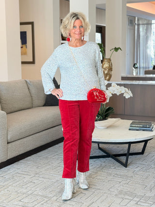 Women's RED  Stretch Velvet Front Seam Pull-On Ankle Pant Cathys Place