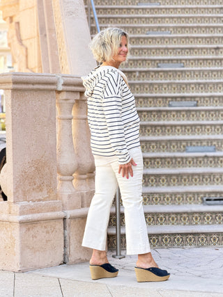 V-Neck Striped Hoodie - Navy CHARLIE B