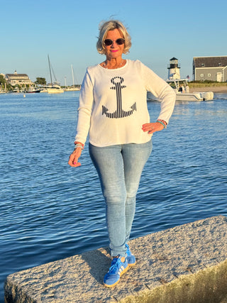 WHITE ANCHOR SWEATER