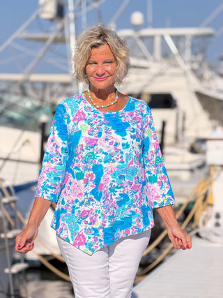 LULU B PALM BEACH SPLASH ASYMMETRIC TOP LULU-B