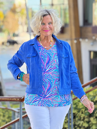 LULU B PALM ROYALE V NECK TOP LULU-B