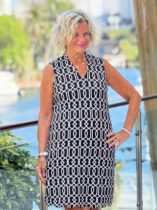 LULU MIDNIGHT TRELLIS SCALLOP DRESS LULU-B