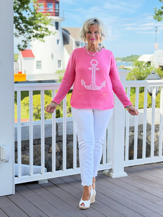 DOCKSIDE NAUTICAL PINK STRIPE ANCHOR SWEATER LULU-B