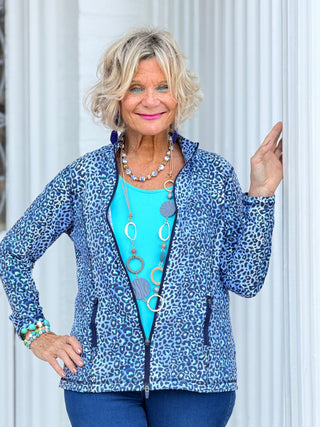 LULU B SPARKLING BLUE LEOPARD FULL ZIPPER LULU-B