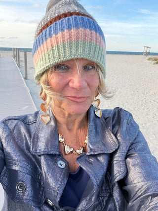 Multi Pastel Stripe Knit Pom Beanie Cathys Place