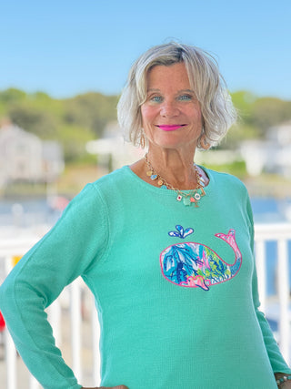 BEACH CLUB SEAFOAM WHALE SWEATER LULU-B